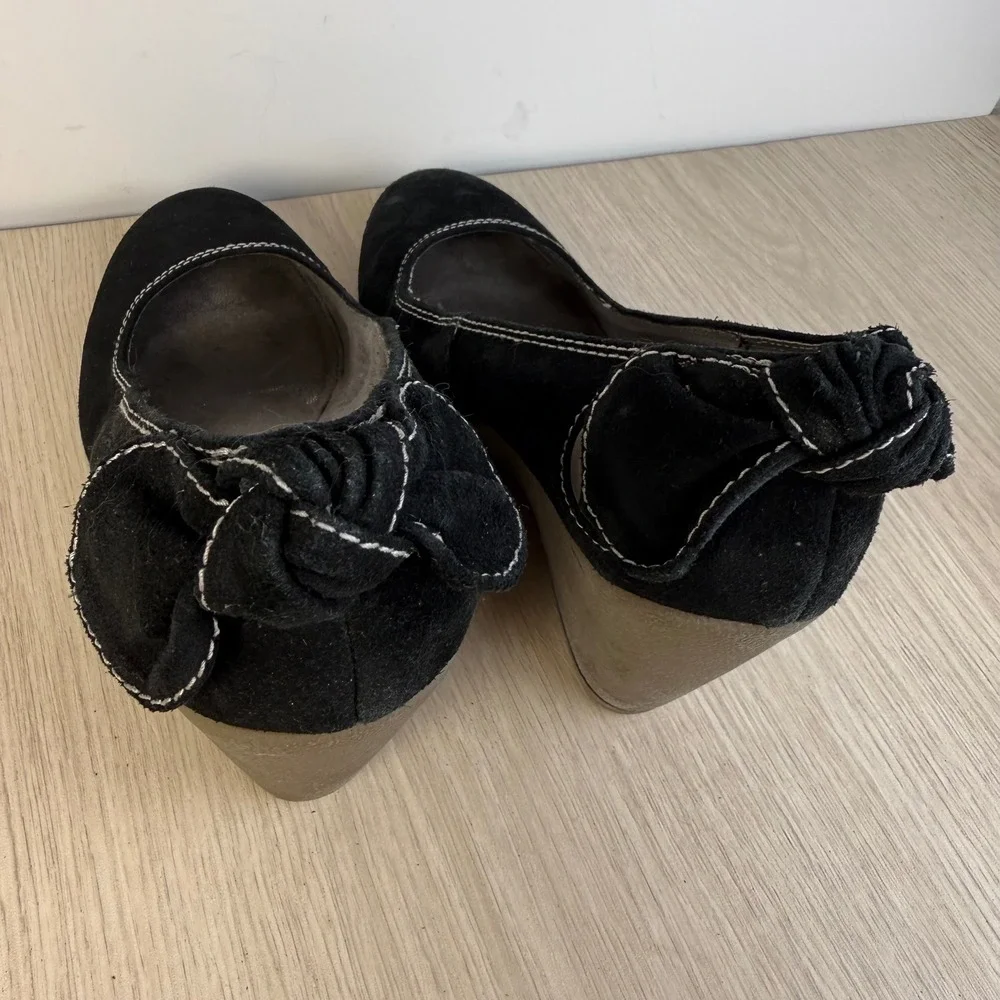 Nine West Black Haircalf Wedge Pumps Career Office Work Dress Comfort Heels